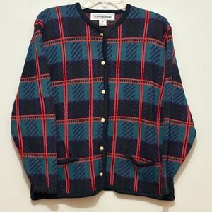 Crystal‎ Kobe VTG 90s Plaid Cardigan Preppy Dark Academia Classic Sweater M